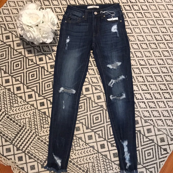 Medium Rise Distressed Dark Wash Jeans - Picture 5 of 8